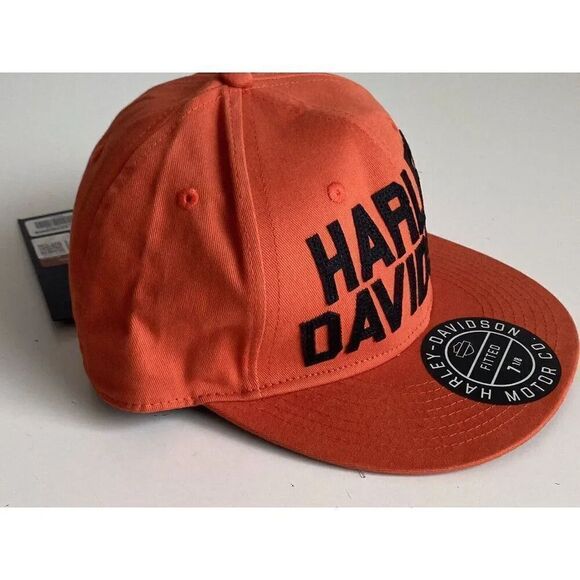 Harley-Davidson Motorcycle Block Letter Fitted Cap Hat Men’s Sz 7 1/8 Orange NEW - Picture 6 of 14